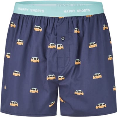 Happy Shorts Heren Wijde Boxershorts Bus Print Donkerblauw - Maat S