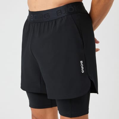 Björn Borg 2 in 1 Sportbroek Heren Hardloop Broek Met Tight - Met Zakken - Zwart - Maat L