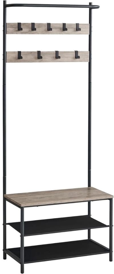 Kapstok Staand met Schoenenrek - Gardaroberek - Hout - Industrieel - Zwart met Licht Bruin