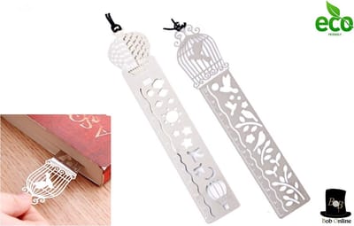 Bob Online ™ - 2 Stuks – Multifunctionele RVS Boekenlegger – Bladwijzer – Linialen – Stencil – RVS – Metal Bookmark – Ruler – Vogelkooi & Luchtballon Ontwerp – Bird Cage & Hot Air Balloon Design – Kantoorbenodigdheden - Metaal Boekenlegger