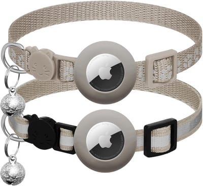 MONTKIARA AirTag Kattenhalsband – Reflecterend – Veiligheidsgesp – Met Bel – Compatibel met Apple AirTag – Verstelbaar 19-32 cm