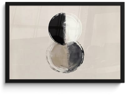 Poster in lijst - Fotolijst 60x40 cm - Posters - Cirkels - Strepen - Minimalistisch - Zwart - Posterlijst zwart - Decoratie - Wanddecoratie woonkamer - Muurdecoratie slaapkamer