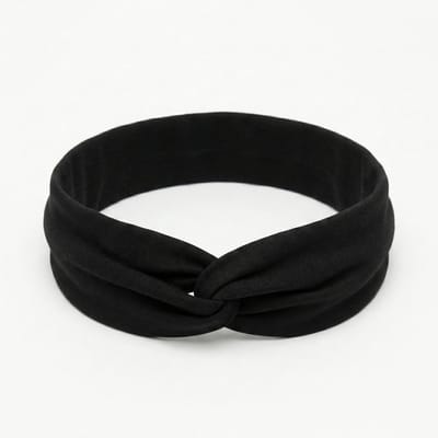 Zwarte elastische haarband met twistknoop voor dames – brede rekbare hoofdband – modieus en comfortabel haaraccessoire