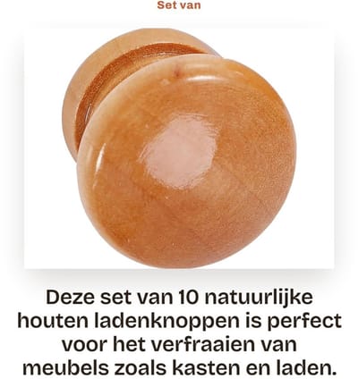 Dailygoods- Kastknoppen Set van 10 - Houten Deurknopjes - Meubelknop - Antieke Handgrepen - Ergonomisch Ontwerp - Eenvoudig te Installeren - Ladeknoppen