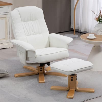 Relaxfauteuil CHARLY met voetenbankje en stoffen bekleding – Wit