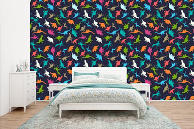 Behang - Fotobehang Patronen - Dino - Kleuren - Jongens - Kinderen - Kids - Kind - Breedte 400 cm x hoogte 240 cm