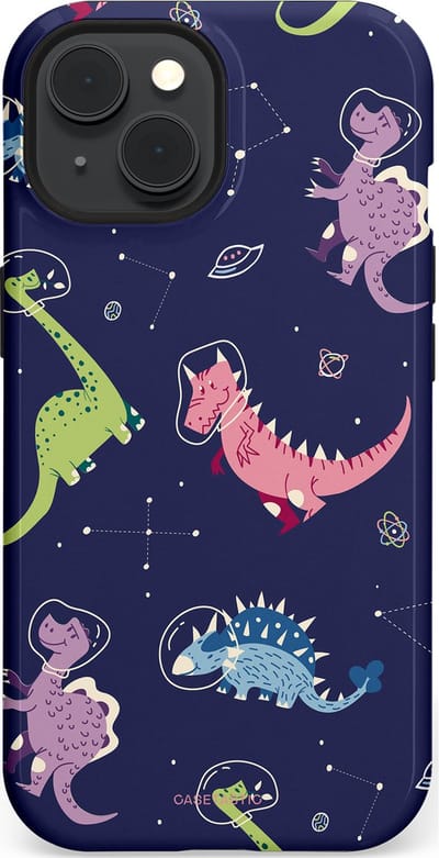 Casetastic hoesje geschikt voor Apple iPhone 15 - MagSafe - Dubbellaagse bescherming - Rex in de ruimte - Fashion Case - Donkerblauw Donkergrijs