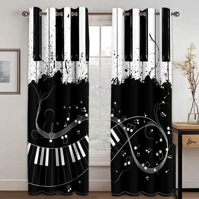 Zwarte en Gouden Muziek Gordijnen voor Kamerraam Luxe Gordijn Volwassenen Draperieën voor Slaapkamer Woonkamer Raambekleding 100W160H(CM)40x63in&Grommet Top