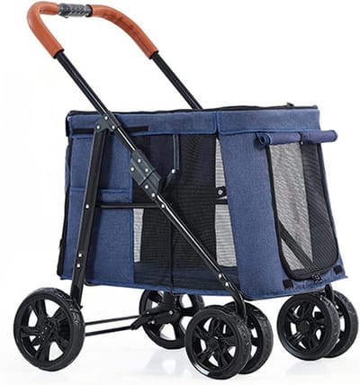 Huisdier Wandelwagen - Dierenkar Trolley - Comfortabel Vervoer - Opvouwbaar Lichtgewicht - Tot 30KG - Blauw