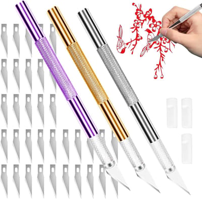 38-Piece Scalpel Set with Knives, 3 DIY Knives with Protective Cap and 35 Replacement Blades, Craft Knives for DIY - ShopVlot