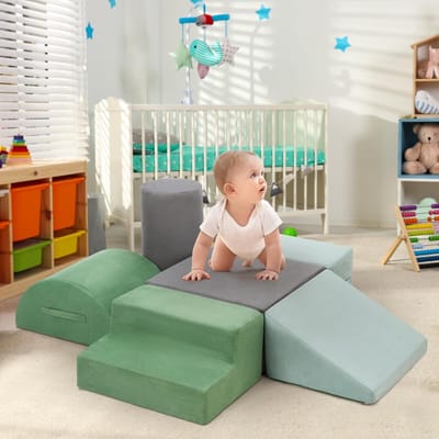6-delige klimset van schuimrubber voor peuters die kruipen - Speelset met zachte kussens voor kinderen - Klimmen en glijden, veilig voor thuis, de kinderkamer en de kinderopvang