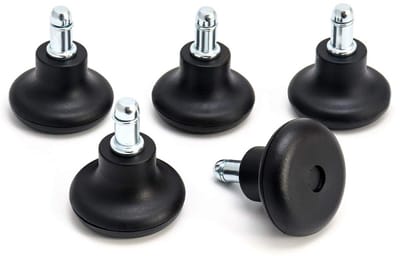 50 mm Stoelglides Vervanging voor Bureaustoel Rollen - 11 x 22 mm Inbouwmaat - Zacht PU Buitenzool - Vloervriendelijk en Stil - Set van 5 - Zwart