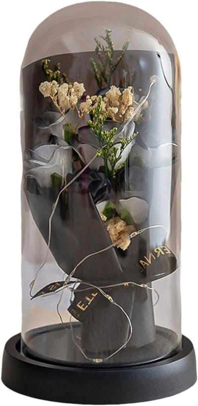 Eeuwige Roos - Decoratieve Bloem - Cadeau Geven - In Glazen Koepel - 21.5 x 11 cm - Roze