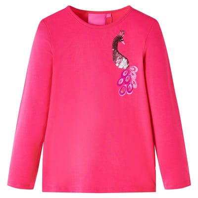 vidaXL - Kindershirt - met - lange - mouwen - 128 - felroze