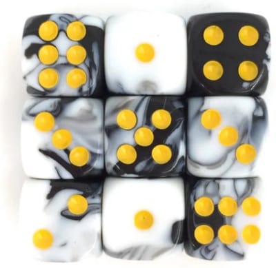 Dobbelsteen | D6 | Dobbelstenen - Set Van 5 Stuks - Zwart Wit en Goud | Voor D&D en Andere Rollenspellen | Plastic Dobbelstenen Set voor Dungeons and Dragons | RPG | Zwarte Velvet Dice Bag voor Ongeveer 3 Sets