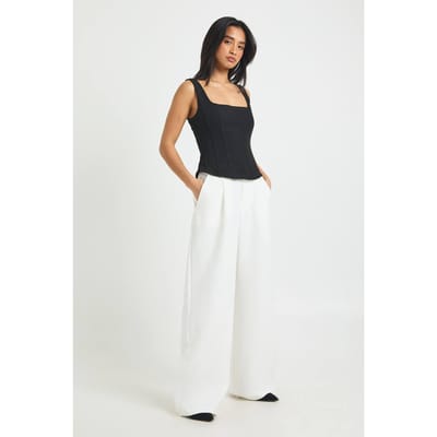 boohoo Dames Petite Getailleerde Wijde Pijpenbroek | Ivoor | Maat: 34