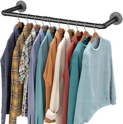 BOTC Industriële Kledingstang voor Muur - 97,5 cm Wandgemonteerd Kledingrek - Draagvermogen 60 kg - Stalen Kledingroede - Zwart