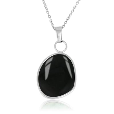 My Bendel - Zilverkleurige Ketting met Grote Ronde Onyx Hanger - met Luxe Cadeauverpakking | Sieraden Voor Dames