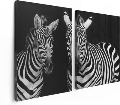 Artaza Canvas Schilderij Tweeluik Twee Zebra's - Zwart Wit - 120x80 - Foto Op Canvas - Canvas Print