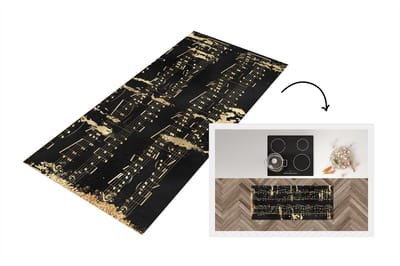 Keukenloper - Loper keuken - Muziek - Goud - Zwart - 120x50 cm - Keukenloper vinyl