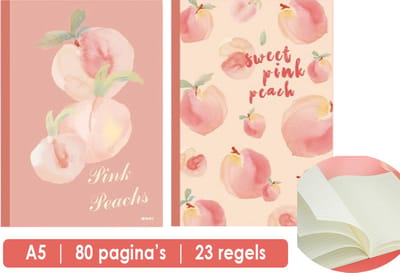 Ainy Peach Schriften - set van 2 gelinieerd A5 schriften met 80 pagina's - Kawaii middelbare schoolspullen