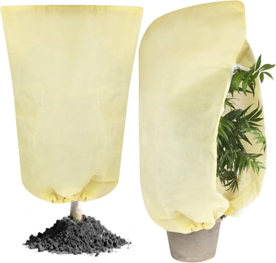 4 stuks plantenvorsthoezen - Winterhoes planten - Winterhoes - Winterplantenhoes - Vorstbeschermingsdoek - 80x120cm - Buitenhoes - Ritssluiting - Trekkoord - Dikke non-woven stof - Olijfbomen - Palmbomen - Pottent - Geel