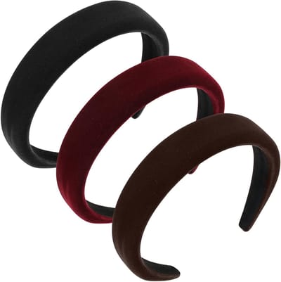 Set van 3 Elegante Vintage Haarbanden voor Dames in Zwart, Rood en Bruin - Brede Fluwelen Stijl voor Comfort en Mode