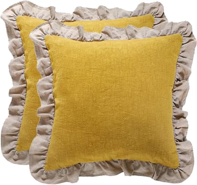 Decoratieve Kussenhoezen - Kussenslopen - Woonkamer Decoratie - Vintage Wasproces - 45x45 cm - Geel