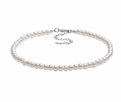 Ketting- Parel- Wit-Zilverkleur- 33-42 cm- 6 mm synthetische - Charme Bijoux