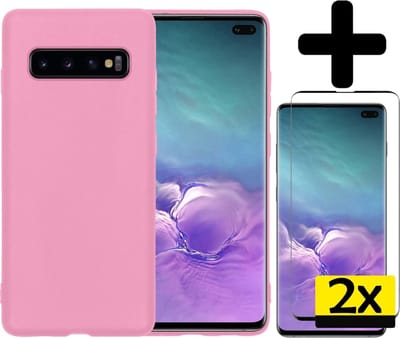 Hoesje - Met 2x Screenprotector - Geschikt voor Samsung Galaxy S10 - Sterk & Shockproof - Back Cover - Siliconen Case - Telefoon Hoes - Telefoonhoesjes - Lichtroze