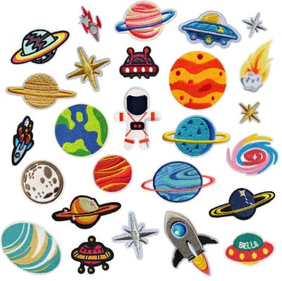 QTTVBTNA 26-delige Strijkpatch Set - Schattige Planeet & Ruimte Thema Patches - Felgekleurde Applicaties voor Kleding, Rugzakken & DIY