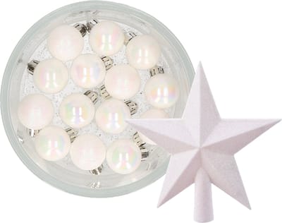 Decoris kerstballen 14x st 3 cm - met ster piek - parelmoer wit - kunststof