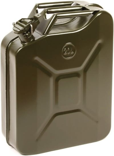 Jerrycan 20 liter metalen uitvoering in legergroene kleur - Metalen jerrycan 20 liter in camouflage kleur