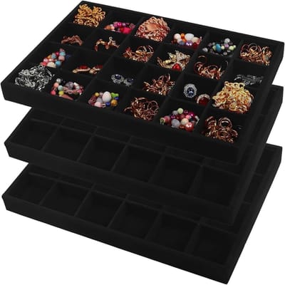 Sieraden Organisator - Opbergdoos Lades - Sieraden Opbergen - 3 Stapelbare Lades - 24 Vakken - Zwart
