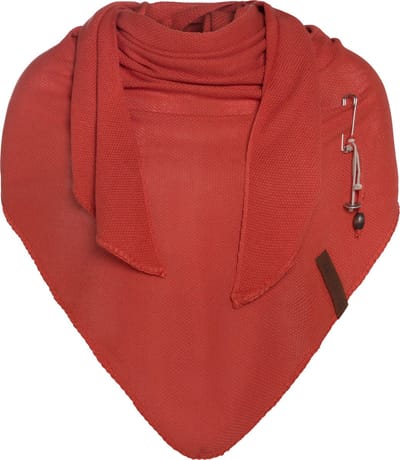 Knit Factory Lola Gebreide Omslagdoek - Driehoek Sjaal Dames - Katoenen sjaal - Luchtige Sjaal voor de lente, zomer en herfst - Stola - Terra - 190x85 cm - Inclusief sierspeld