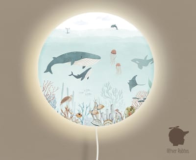 Wandlamp rond Sensational Sea blue Oliver Robins-kinderkamer-nachtlamp-sfeerverlichting-sea-vissen-wandverlichting