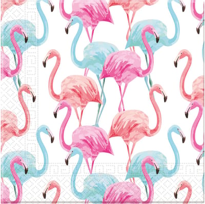 Vegaoo - 20 thuis composteerbare papieren servetten gekleurde flamingo's 33 x 33 cm feestdecoratie