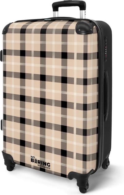 NoBoringSuitcases.com® - Koffer groot - Rolkoffer lichtgewicht - Beige met zwart ruitpatroon - Reiskoffer met 4 wielen - Grote reis trolley XL - Luggage suitcase - Hardcase reistrolley medium - 20 kg bagage