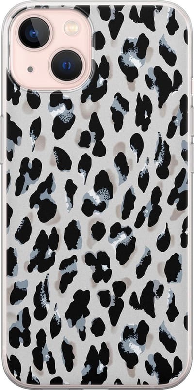 Leuke Telefoonhoesjes - Hoesje geschikt voor iPhone 13 - Luipaard grijs - Soft case - TPU - Luipaardprint - Grijs