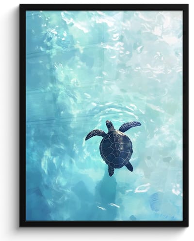 Poster in lijst - Fotolijst 50x70 cm - Posters - Schildpad - Zee - Blauw - Schittering - Posterlijst zwart - Decoratie - Wanddecoratie woonkamer - Muurdecoratie slaapkamer