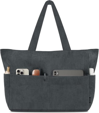 Grote Corduroy Tote Bag met Rits voor Dames - Schoudertas voor Werk en School