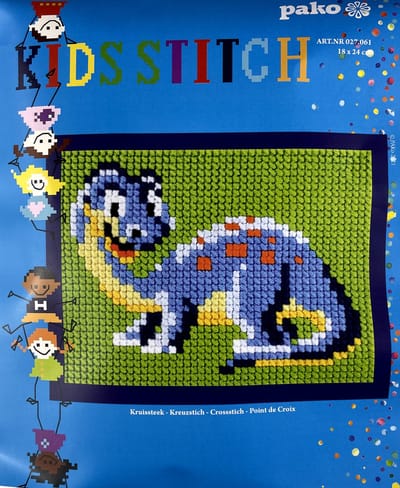 Pako kinder borduurpakket kruissteek - Dinosaurus - geprint stramien - 027.061 - DIY kids kit