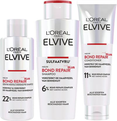 L'Oréal Paris Elvive Bond Repair Pre-Shampoo, Shampoo & Conditioner Routine Bundel - Voor Beschadigd Haar - 200ml, 200ml & 150ml