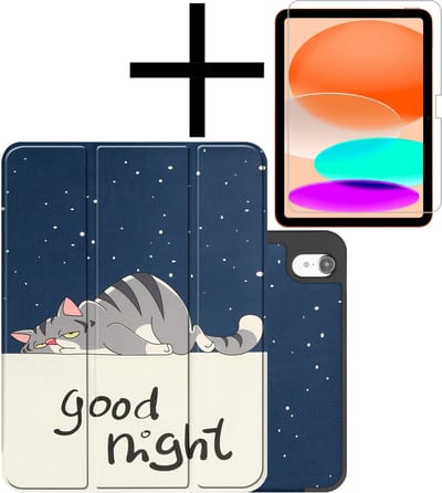 Hoes - Geschikt voor Apple iPad A16/A18 (2022/2025/2026) - 10.9 & 11 inch (10e, 11e & 12e generatie) - Met Screenprotector - Trifold Bookcase - Hard Cover Case - Met Uitsparing Geschikt voor Apple Pencil - Hardcover Book - Tablet Hoesje - Kat