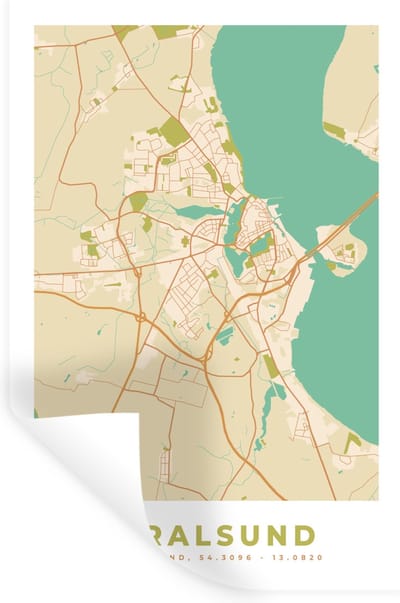 Muurstickers - Sticker Folie - Plattegrond - Stralsund - Vintage - Kaart - Stadskaart - 20x30 cm - Plakfolie - Muurstickers Kinderkamer - Zelfklevend Behang - Zelfklevend behangpapier - Stickerfolie