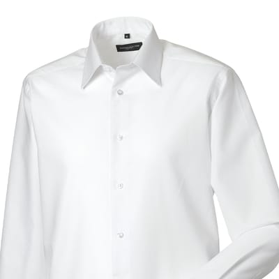 Russell Collection Heren Effen Oxford Getailleerd Overhemd met Lange Mouwen (Wit)