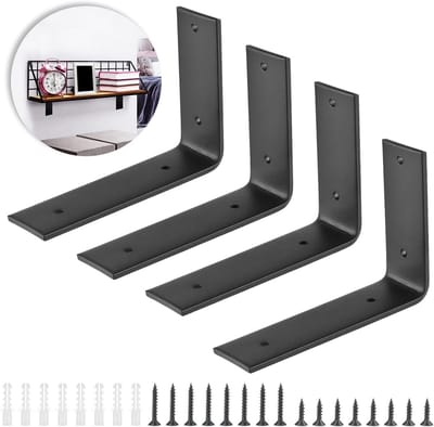Plankdragers Set - Wandsteunen Hoek - Zelf Montage - Zwaar Belastbaar - 150x250mm 4 Stuks - Zwart