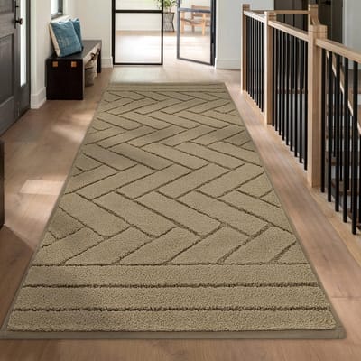 Deurmat, donkergrijs, 60 x 150 cm, binnen en buiten, wasbare vloermat, waterdichte deurmat, antislip, vuilvanger, tapijt voor ingang, licht taupe
