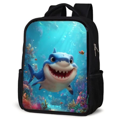 NoBoringSuitcases.com® - Rugzak zwart - Schooltas jongen & meisje - Vrolijke haai in koraalrif - Rugtas voor school - Boekentas kind - Schoolrugzak - Kinderrugzak