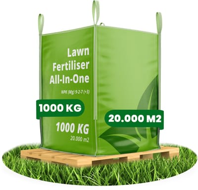 Gazonmest All-In-One (Bigbag 1000kg, 20.000m2) - Voor een Diepgroen Sterk Gazon Zonder Mos en Onkruid - Gazonmeststof - Gazon Kalk - Meststof Gazon - Gras Mest - Bodemverbeteraar - Organifer